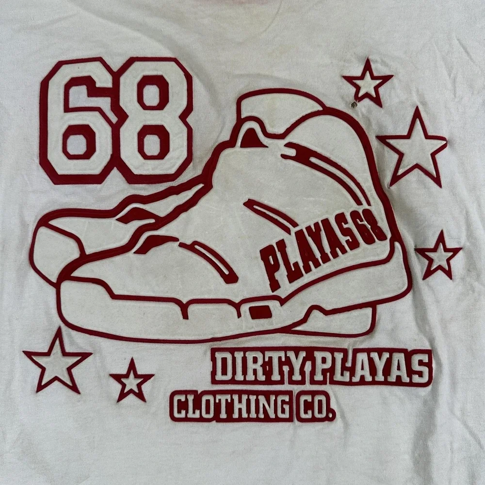 Vintage Double Line Shirt Mens XL White Red Ringer 68 Dirty Playas Graphic 90s